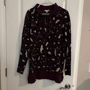 Lou & Grey Burgundy Leopard Print Turtleneck Sweater